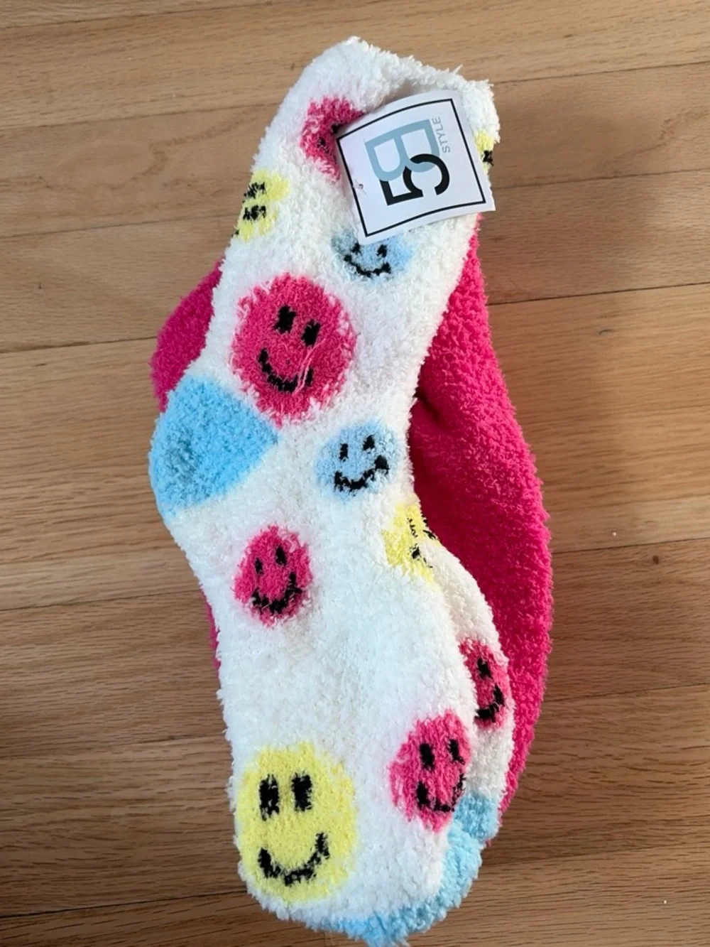Kids Fuzzy Stripe Ankle Socks - Multicolor (Pink, Blue, Yellow)